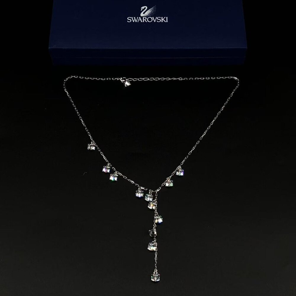 Swarovski Silver Y‑Drop Necklace with Iridescent Crystals